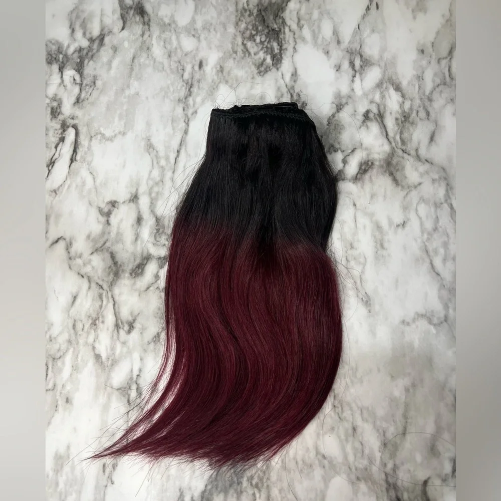 12 Inch Balayage  Black & Burgundy Red 100% Human hair Clip in Extensions
